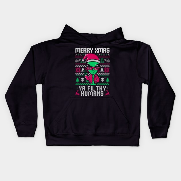 Alien Christmas - Funny Ugly Sweater Xmas Gift Kids Hoodie by eduely